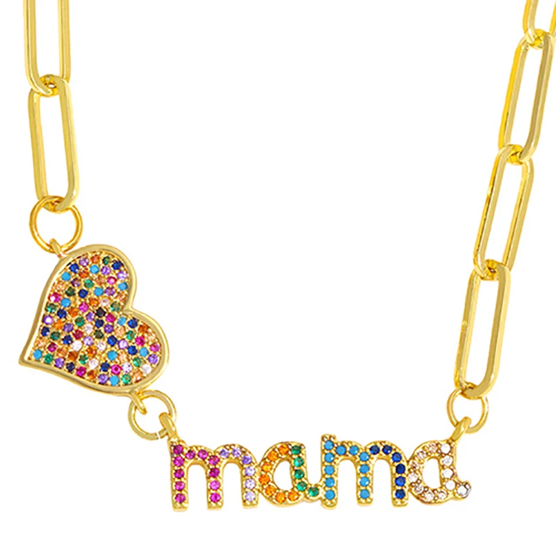 

2021 Trendy Colorful Crystal Mama Pendant Necklaces for Women Luxury Charming Gold Statement Necklace Party Jewelry Gift