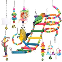 10pcsset interactive toy chewing bite rattan balls bird stand swing bell parakeet metal safe wood accessories pet training toys