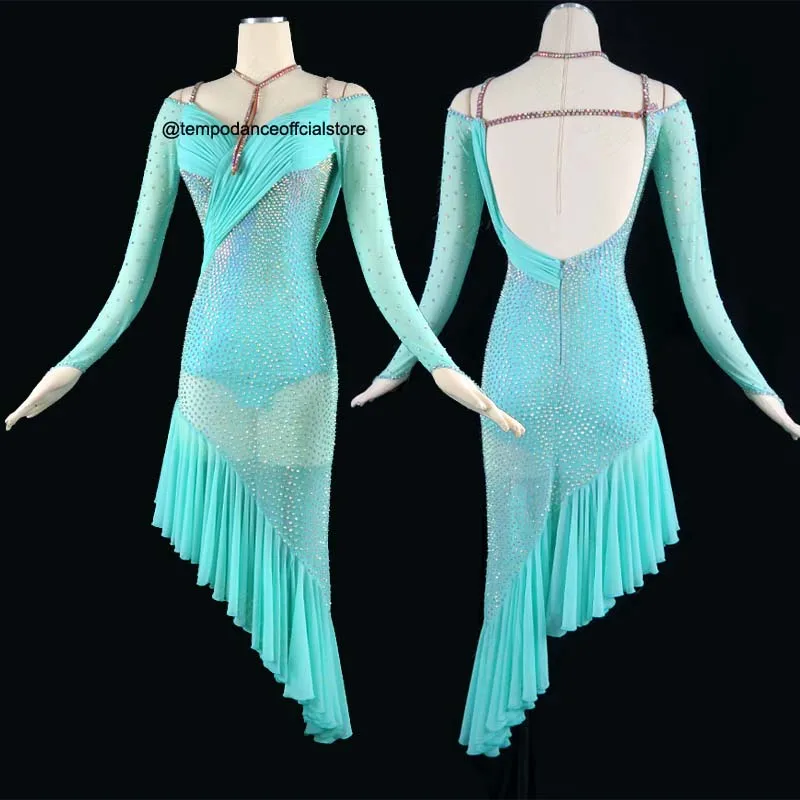 Женское платье для латиноамериканских танцев, красное платье с бахромой для соревнований, платье для сальсы, румбы, сценический костюм, SkyBule