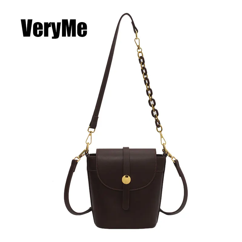 

VeryMe PU Chain Tote Bucket Bag 2021 Designer Travel Shoulder Handbags Lady France Cross Body Bags Women sac bandouillere femme