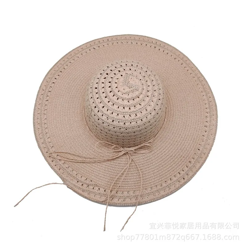 

New Sun Hat Fisherman Hat Bow Lace Lace Hollowed Out Edged Pearl Beach Hat Female Hat Dome