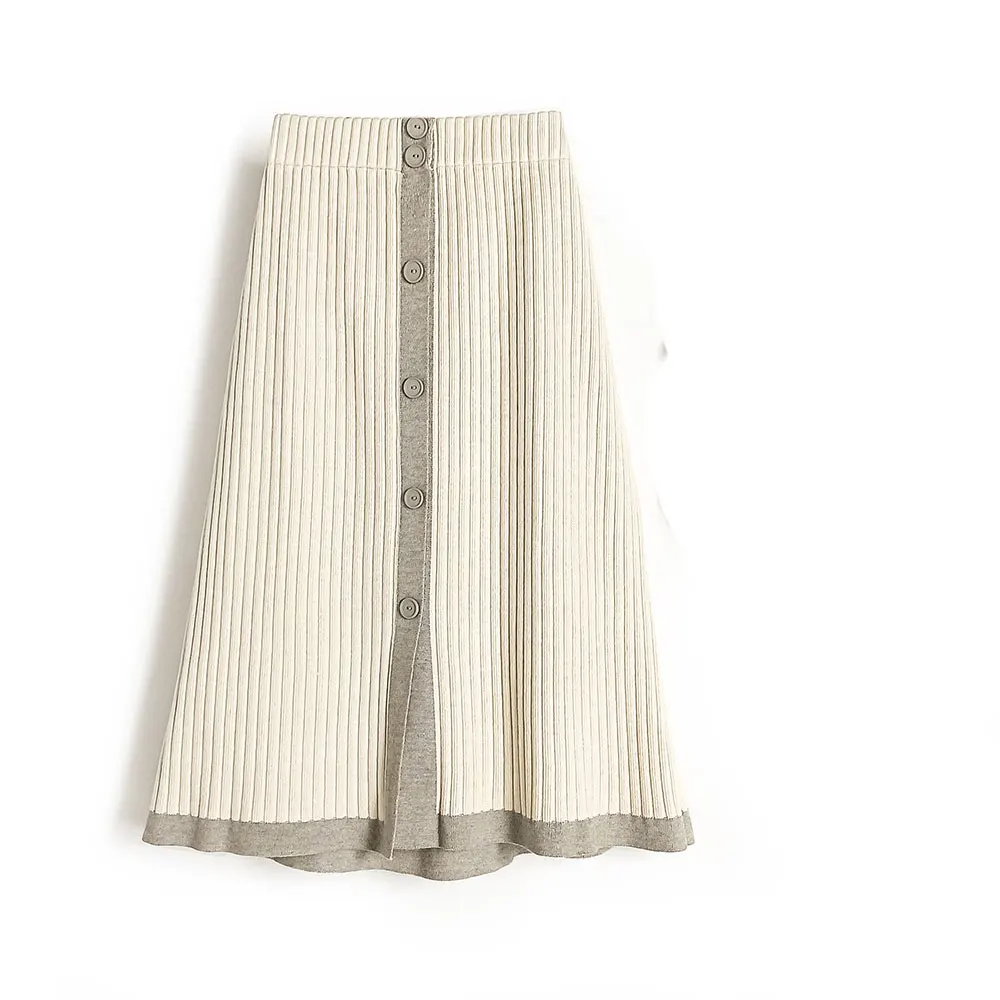 

Женская трикотажная юбка, элегантная эластичная трапециевидная юбка на пуговицах, зима 2021