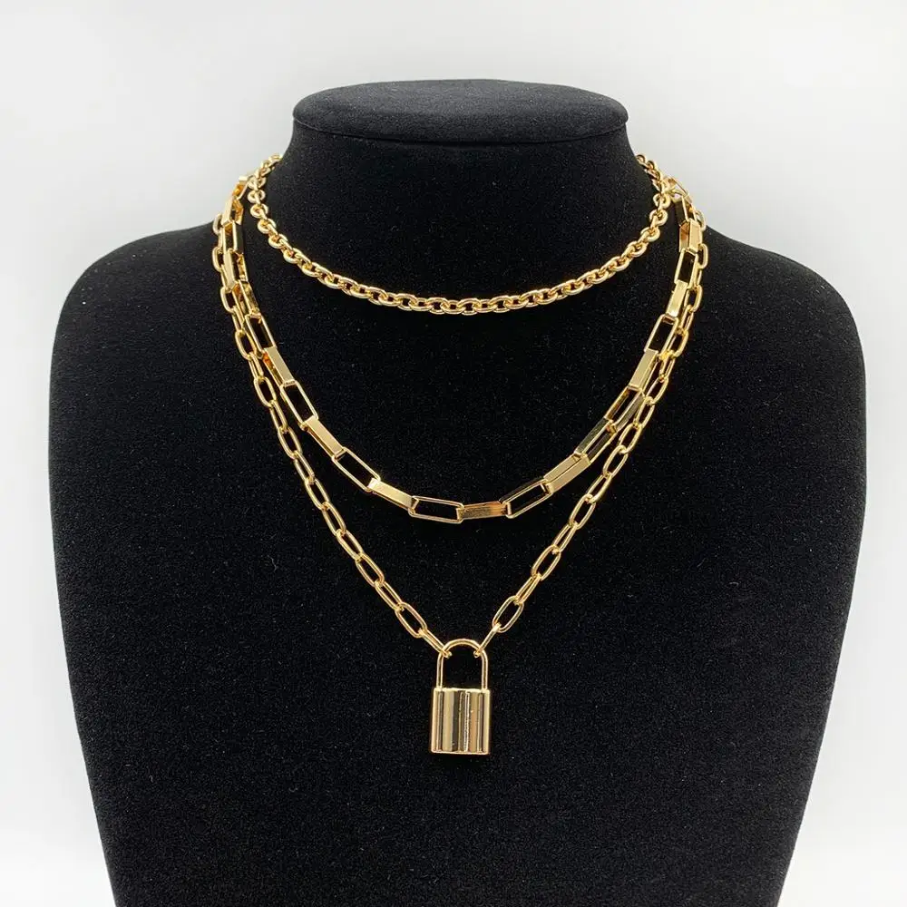 Цепочка с замком Женская многослойная цепь из нержавеющей стали в стиле панк