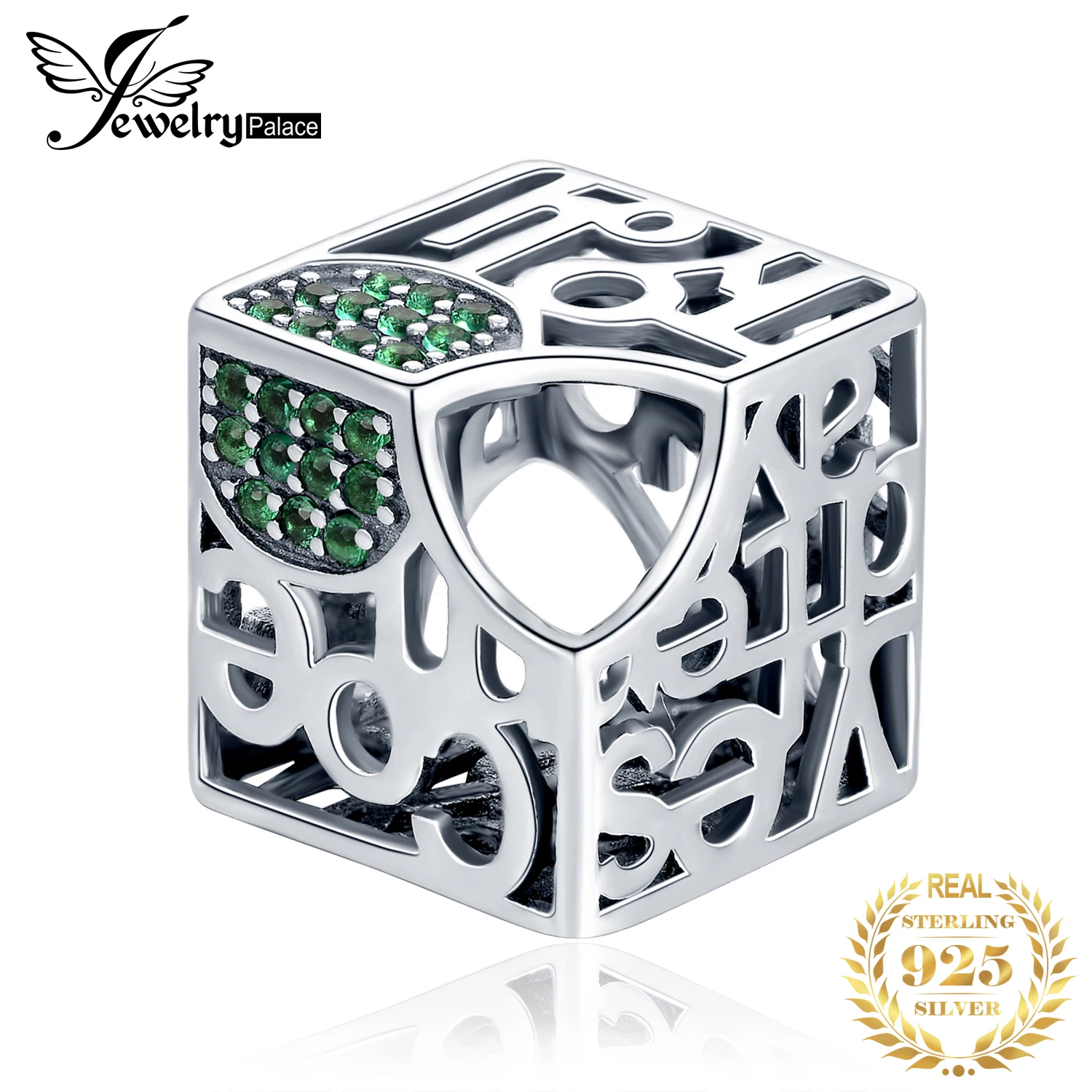 JewelryPalace зеленый кубический цирконий смешанные буквы полые зубчатый коробка Шарм бисера Fit браслет 925 пробы серебро для женщин
