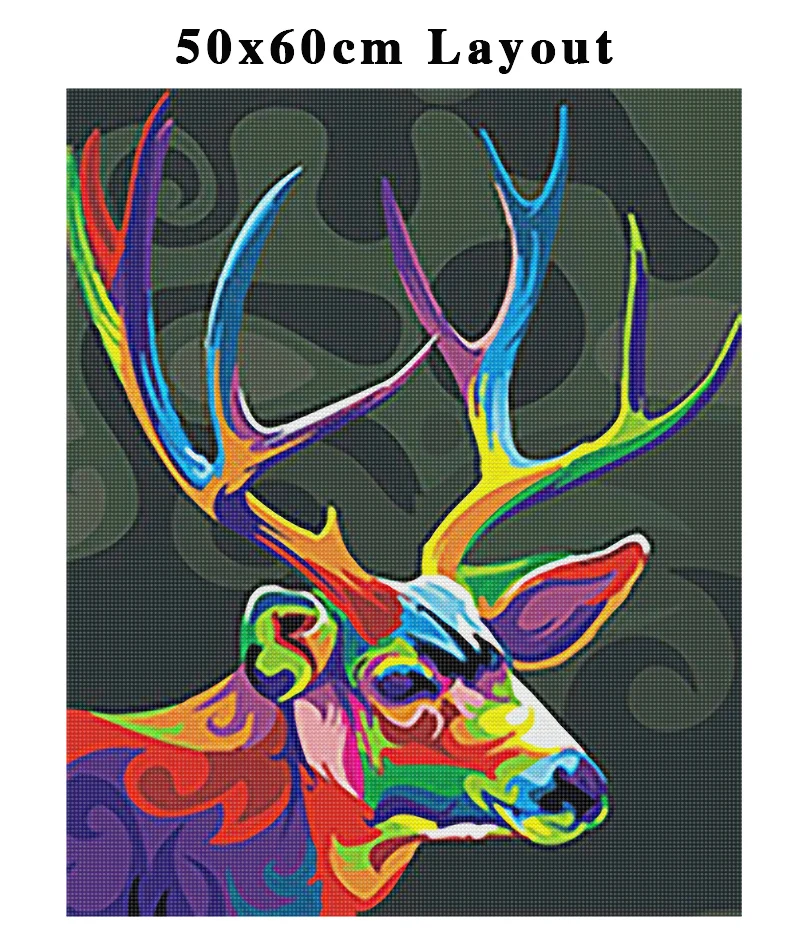 5D Diy Poured Glue Diamond Painting Kits Scalloped Edge Deer Animal Picture Modern Wall Art Canvas For Home Decor Unique Gift
