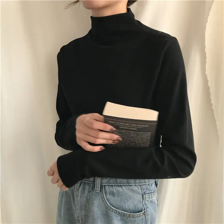 

Turtleneck Bottoming Shirt Top for Women Autumn 2021 New All-Matching Slim Fit White Black Inner Wear Long Sleeve T-shirt