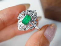 aazuo 18k white gold natural square emerald real diamonds 0 60ct classic flower ring for women senior banquet fine jewelry