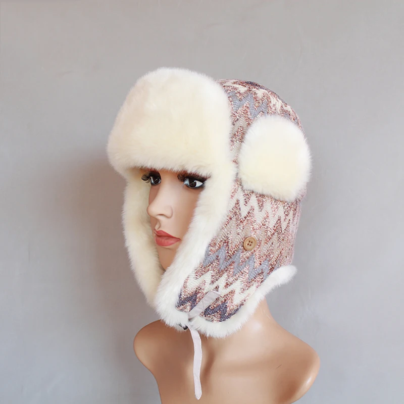 

Winter Bomber Hat for Women Faux Fur Russian Hat Ushanka Earflaps Vintage Female Pilot Aviator Trapper Cap with Ear Flap