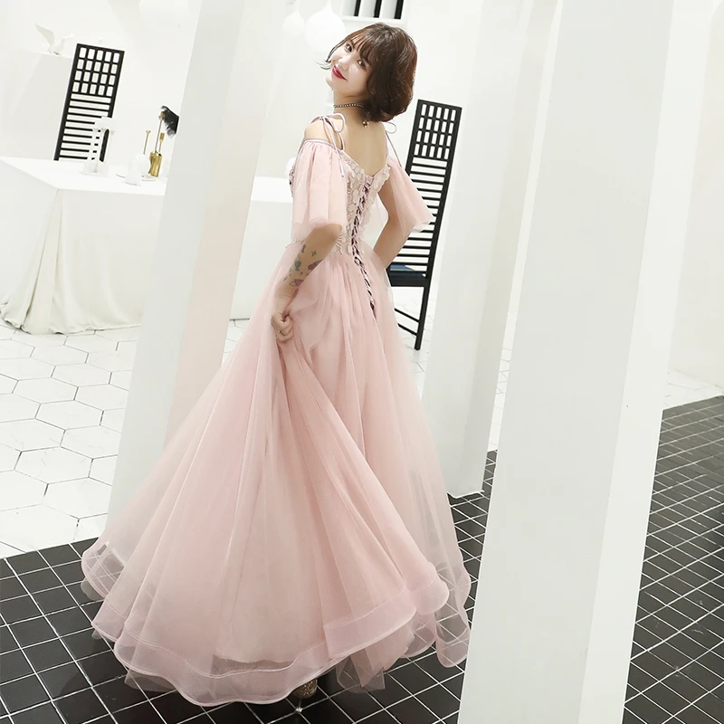 Женское вечернее платье с открытыми плечами длинное фатиновое цветочным