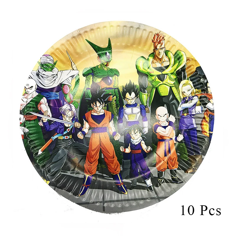 Round plate x 10 Dragon Ball Z Son Goku вечерние декоративные столовые принадлежности бумажный стаканчик, тарелка, тканевые Детские шары для душа, детские товары для дня рождения AH10 - Цвет: Round plate x 10