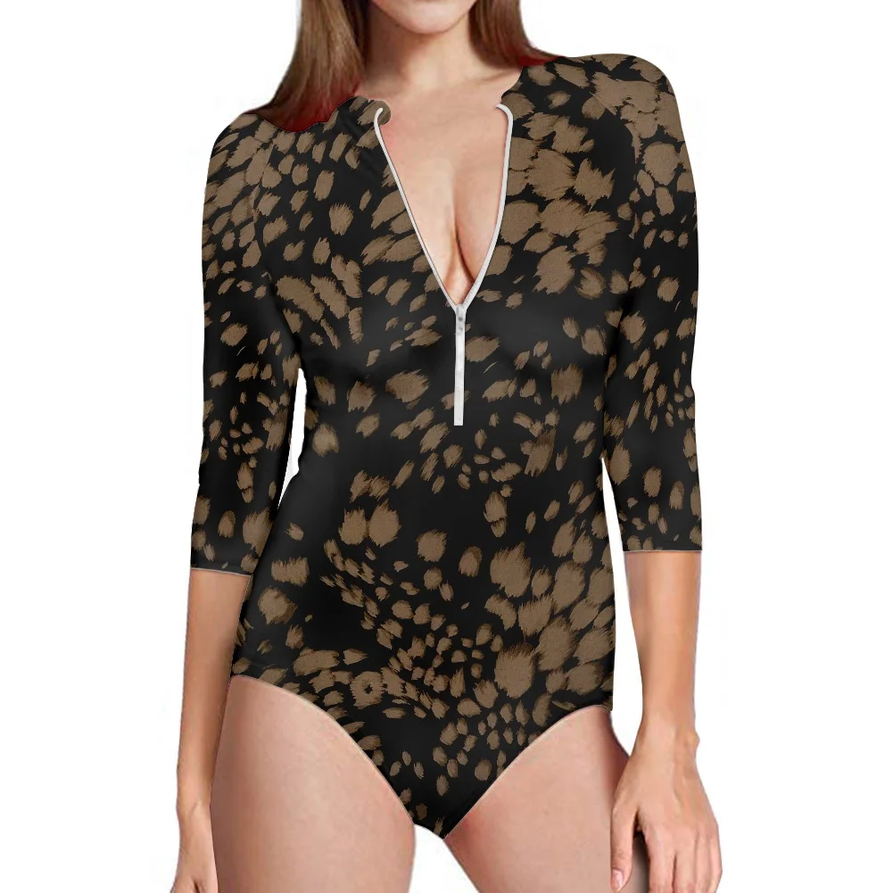 

New Animal Leopard Pattern Design Summer Fashion Half Sleeve Swimwear for Girls Woman Sexy V-Neck Bodycon Swimsuit Bathing Suits