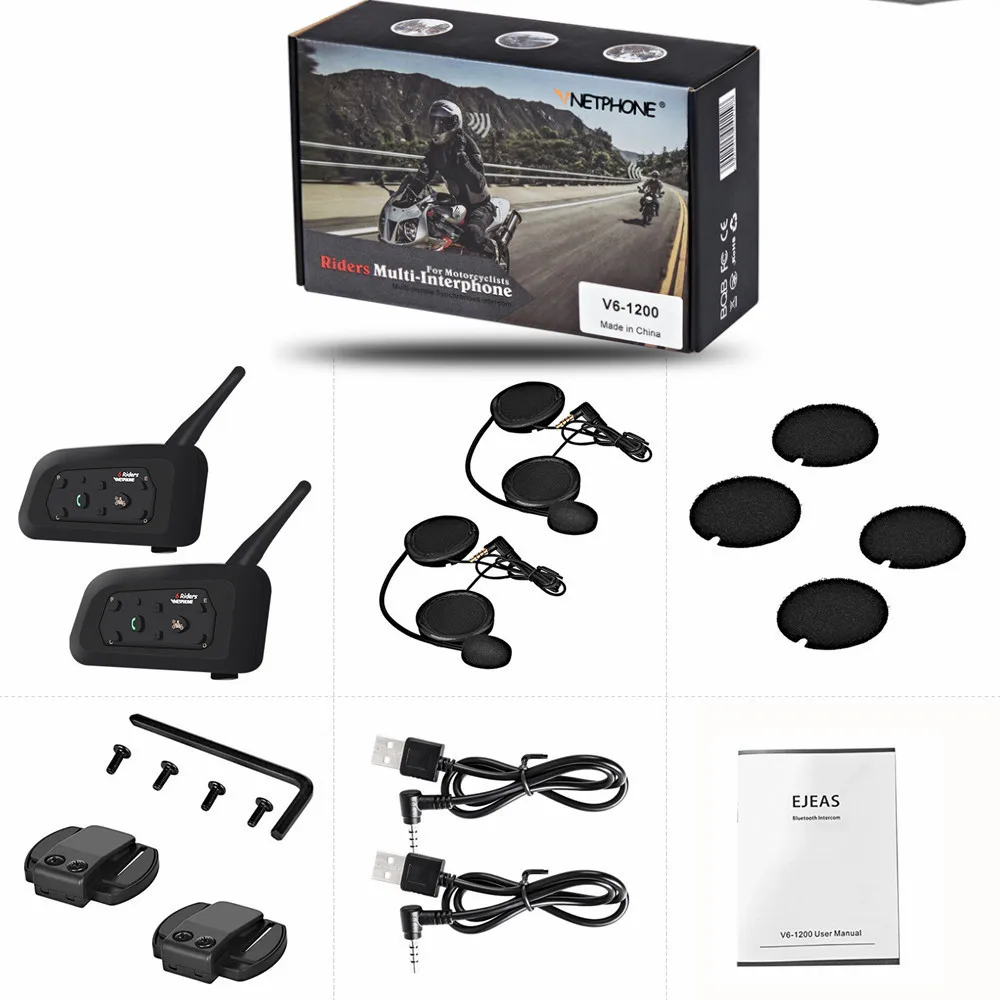 Гарнитура для мотоциклетного шлема 2 шт. интерком 6 водителей беспроводной 1200 м