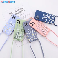 custom name daisy crossbody lanyard phone case for iphone 11 12 13pro max mini xr xs 7 8p liquid silicone phone cover with strap