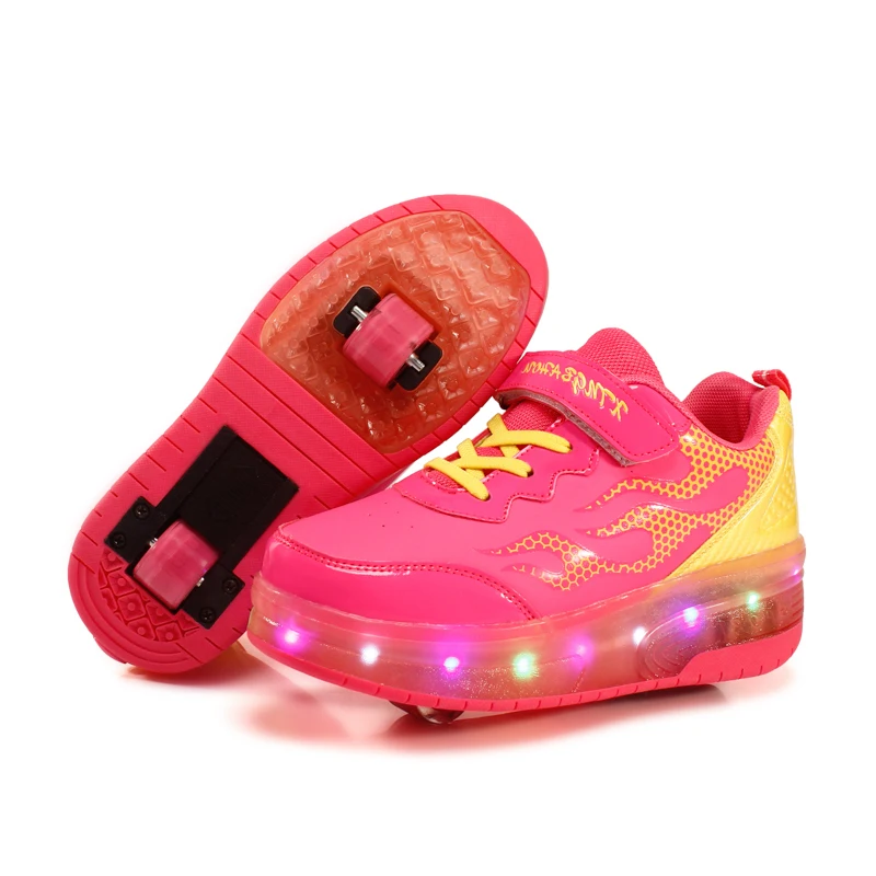 

Two Wheels Pink Blue Red Luminous Sneakers Led Light Roller Skate Shoes for Children Kids Led Shoes Boys Girls Shoes Unisex