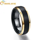 BONLAVIE Классические черные мужские кольца 100% Чистый вольфрам золотой цвет обручальное кольцо AAA Качество