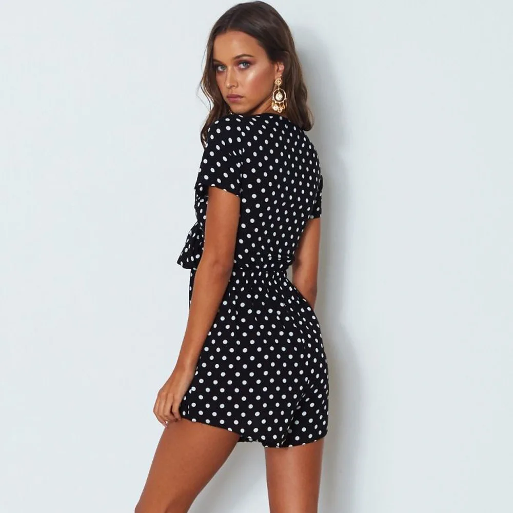 

Spring / summer 2020 new one-piece women's polka dot sexy tie short sleeve shorts one-piece pants women tracksuit