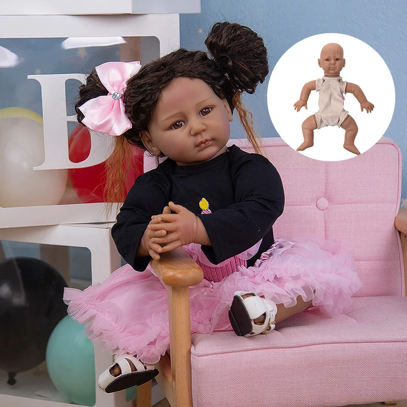 

22 Inch Unfinished DIY Blank Reborn Baby Doll Part Black Skin Unpainted Silicone Doll Kit