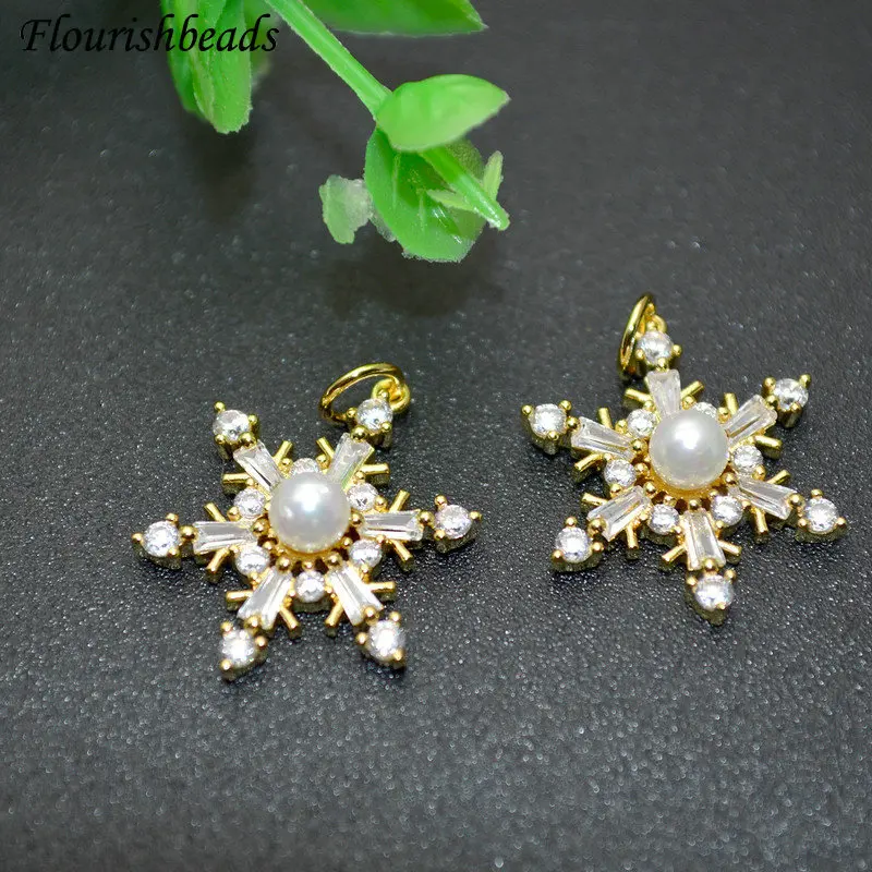 

Luxury Paved Real CZ Zircon Beads Snowflake Shape Charms DIY Jewelry Makings Cute Bracelet Charms Necklace Pendant Choker 20pcs