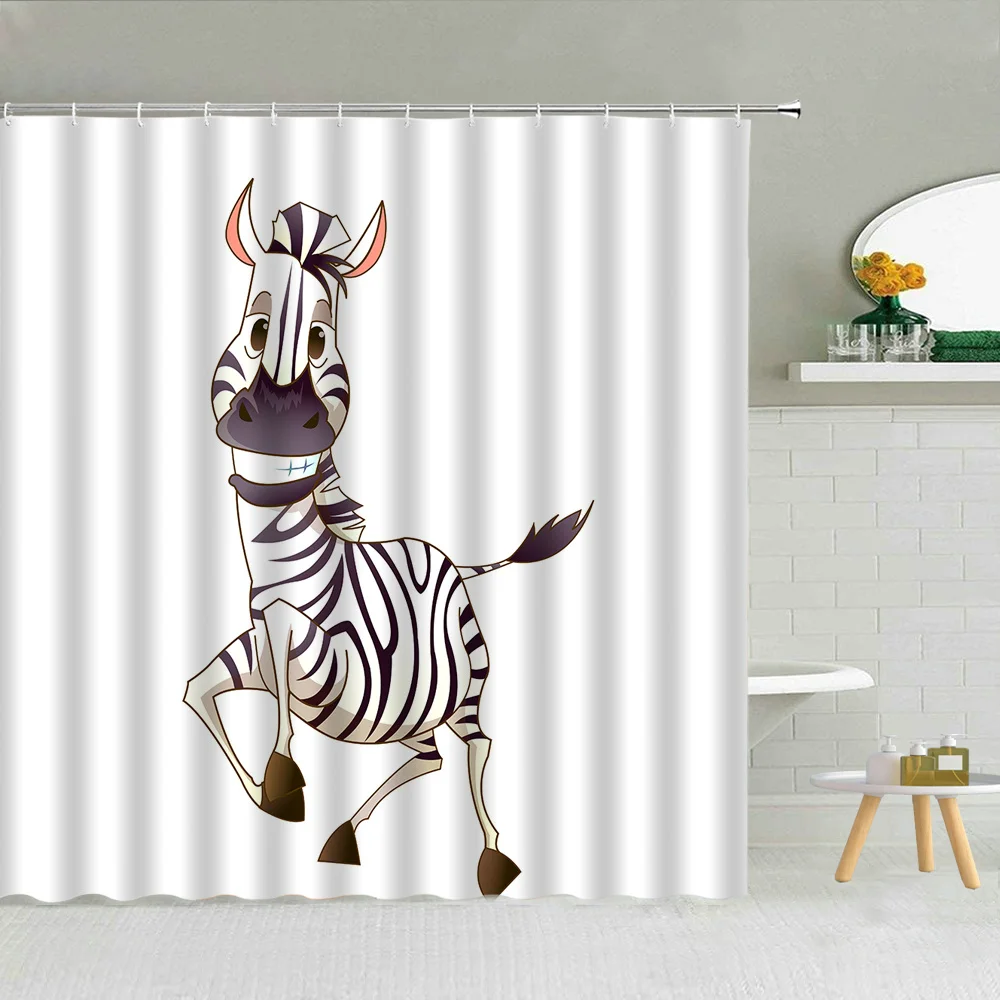 Забавная занавеска для душа в виде животных Зебра панда бегемот слон жираф