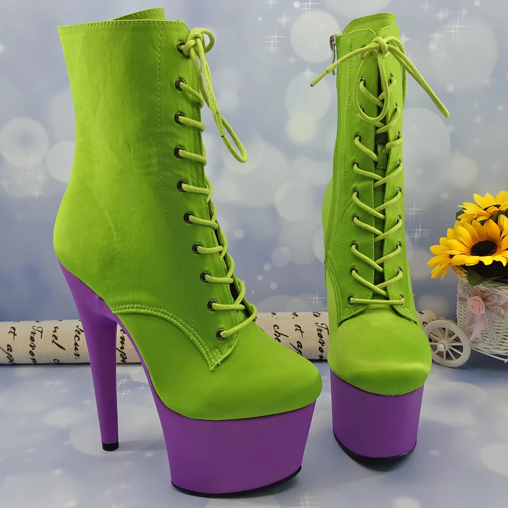 Leecabe/новейшая модель 17 см/7 дюймов Танцевальные ботинки на шесте с сатиновой