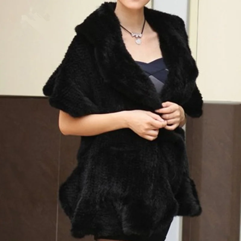 Зимнее вязаное пальто из натурального меха норки импортное меховое пончо с