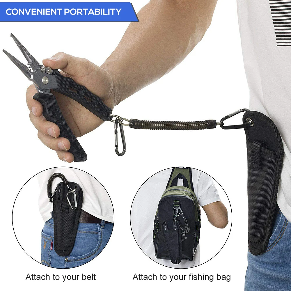 

7.3 Inch Fishing Pliers Hook Removers Split Ring Line Cutters Fishing Multi Tools with Sheath and Lanyard