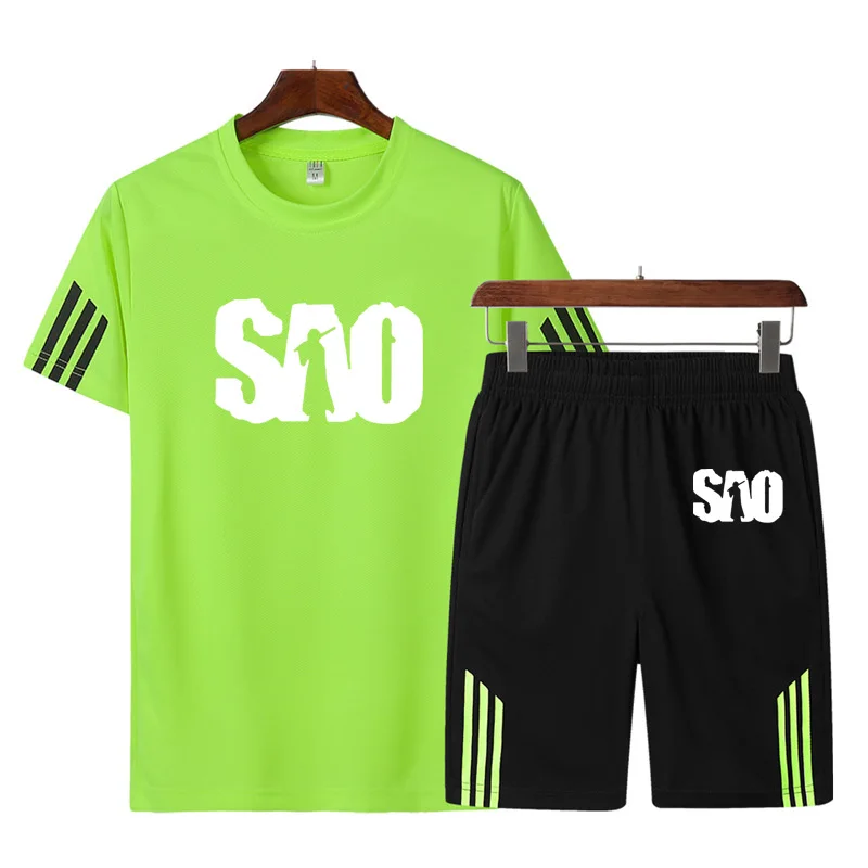 Fashion casual short sleeve SAO Sword Art Online Printing Summer High Quality Cotton Men's + shorts two-piece suit | Автомобили и
