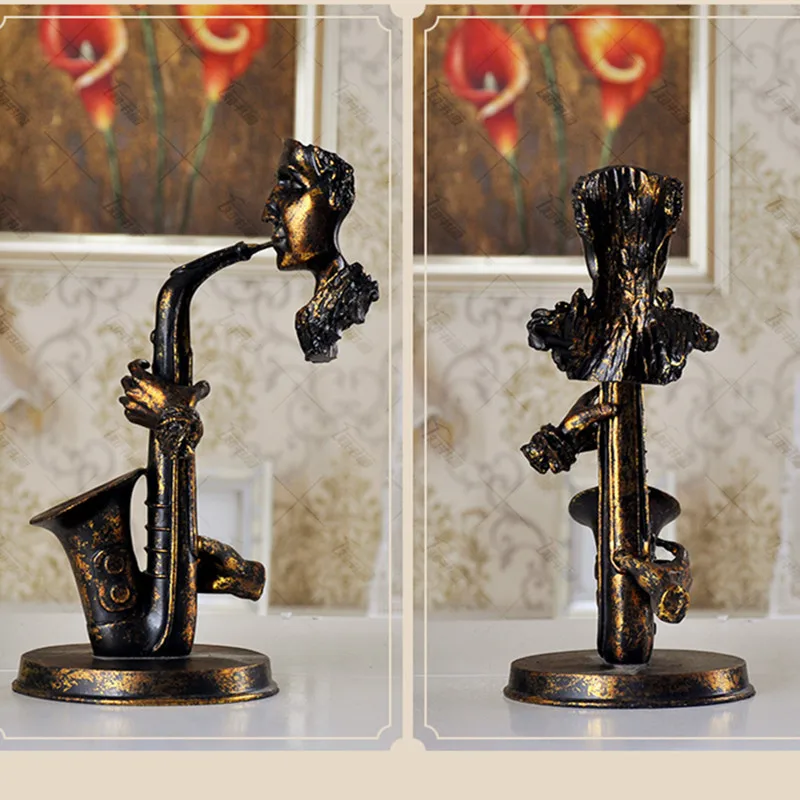 

31.5cm Creative Art Play Saxophone Music Bust Statue Abstract Figure Musician Figurine Resin Art&Craft Home Decoration