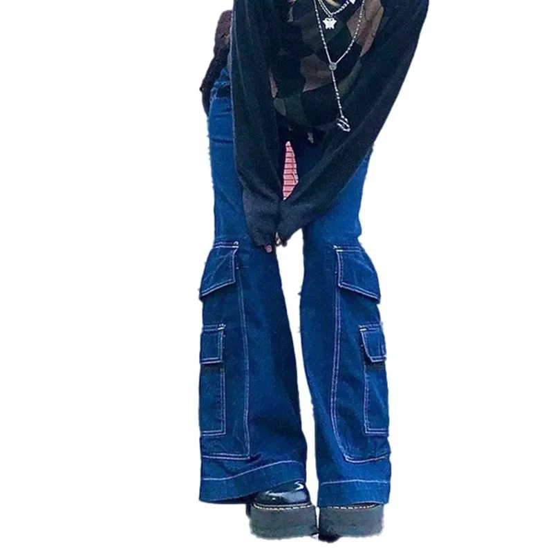 

Dark Blue Baggy Jeans Women Spring Casual Loose High Waist Wide Leg Pants Woman Vintage Big Pocket Straight Jeans