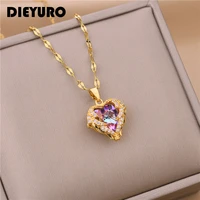 dieyuro 316l stainless steel beautiful love heart amethyst gold pendant shiny temperament gift women jewelry wear everyday 2021