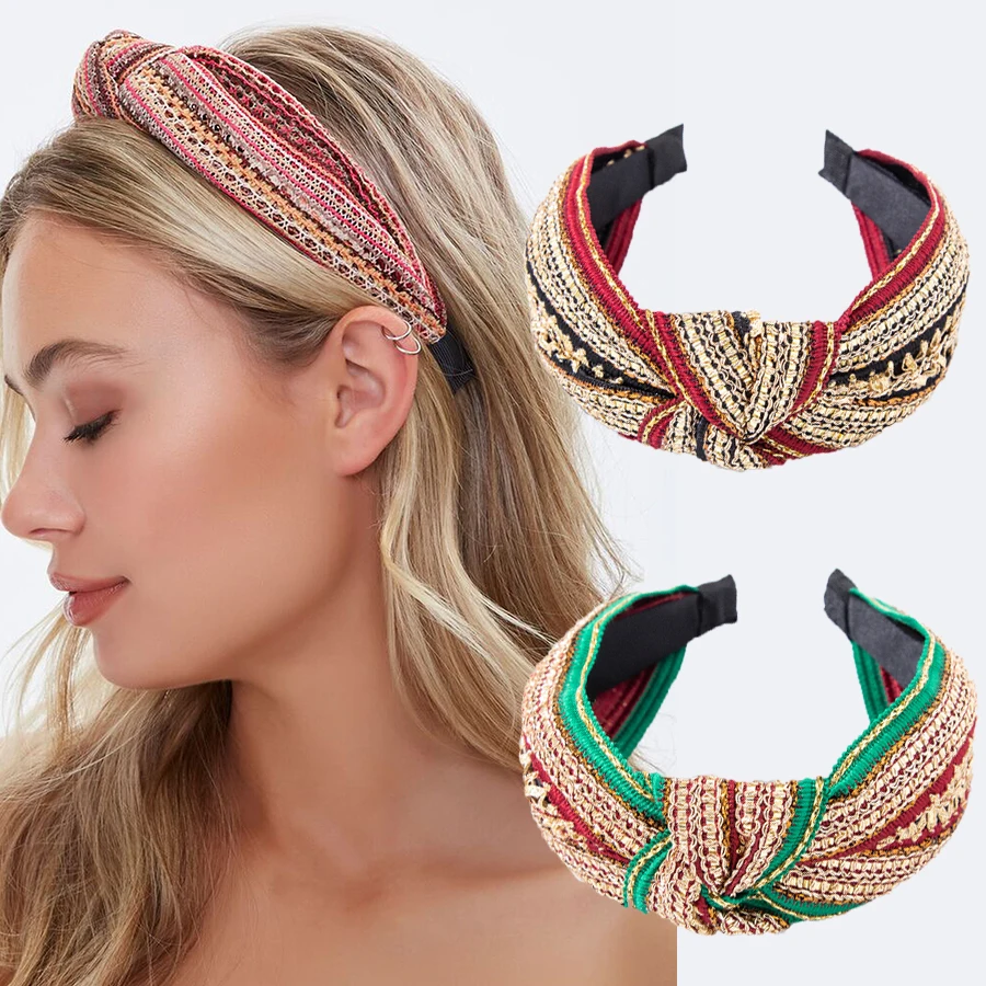 

Ornate Knotted Headband Wide Top Knot Hair Bands Hoop Lace Flowers For Women Embroideried Headband Bezel Girls Hairband Female