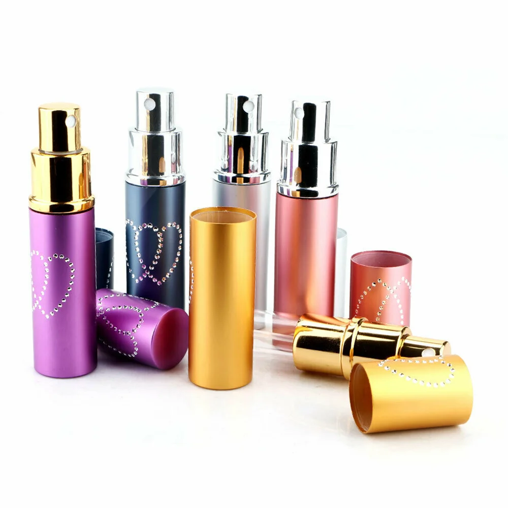 

6pcs 10ml Heart Pattern Perfume Atomizer Refillable Bottle Aluminum Portable Travel Cosmetic Container Perfume Bottle