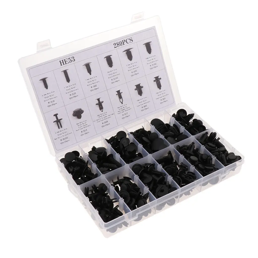 

Набор автомобильных фиксаторов и пластиковых крепежных элементов, 280 шт., 12 наиболее популярных размеров, набор автомобильных заклепок с нажимными контактами, фотоаксессуары