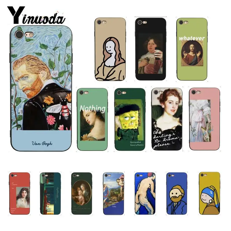 Yinuoda Great art aesthetic van Gogh Mona Lisa painting Black Phone Case for iPhone 8 7 6 6S X XS MAX 5 5S SE XR 11 Pro Max | Мобильные