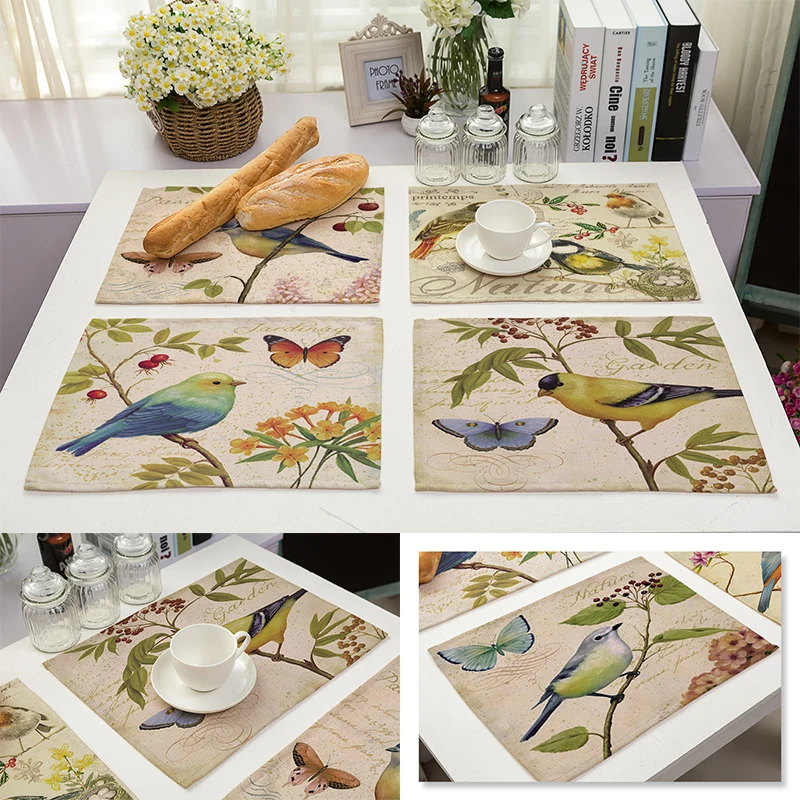 

Vintage Placemat Polyester Dinner Mat Print Glass Bar Mat Drink Coasters Cup Placemat Home Textile Kitchen Table Decor 42*32cm