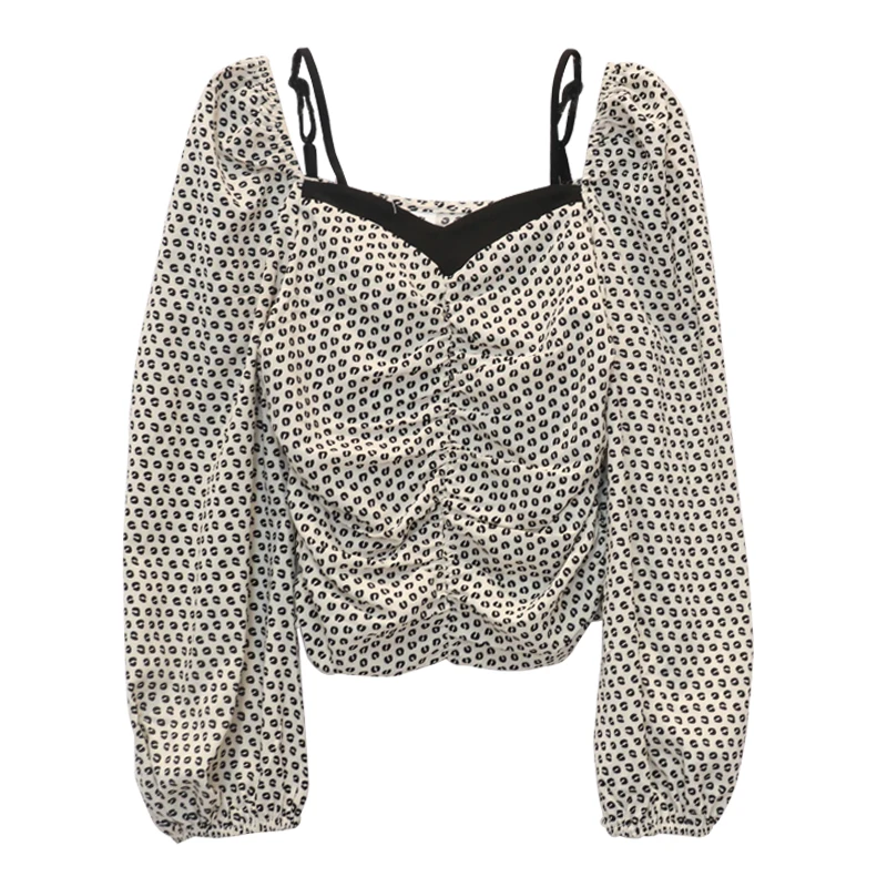 

Spring and Autumn 2021 New Retro French Sneaky Design Floral Strap Design Sense Slim Fit Slimming Long Sleeves Shirt Women's