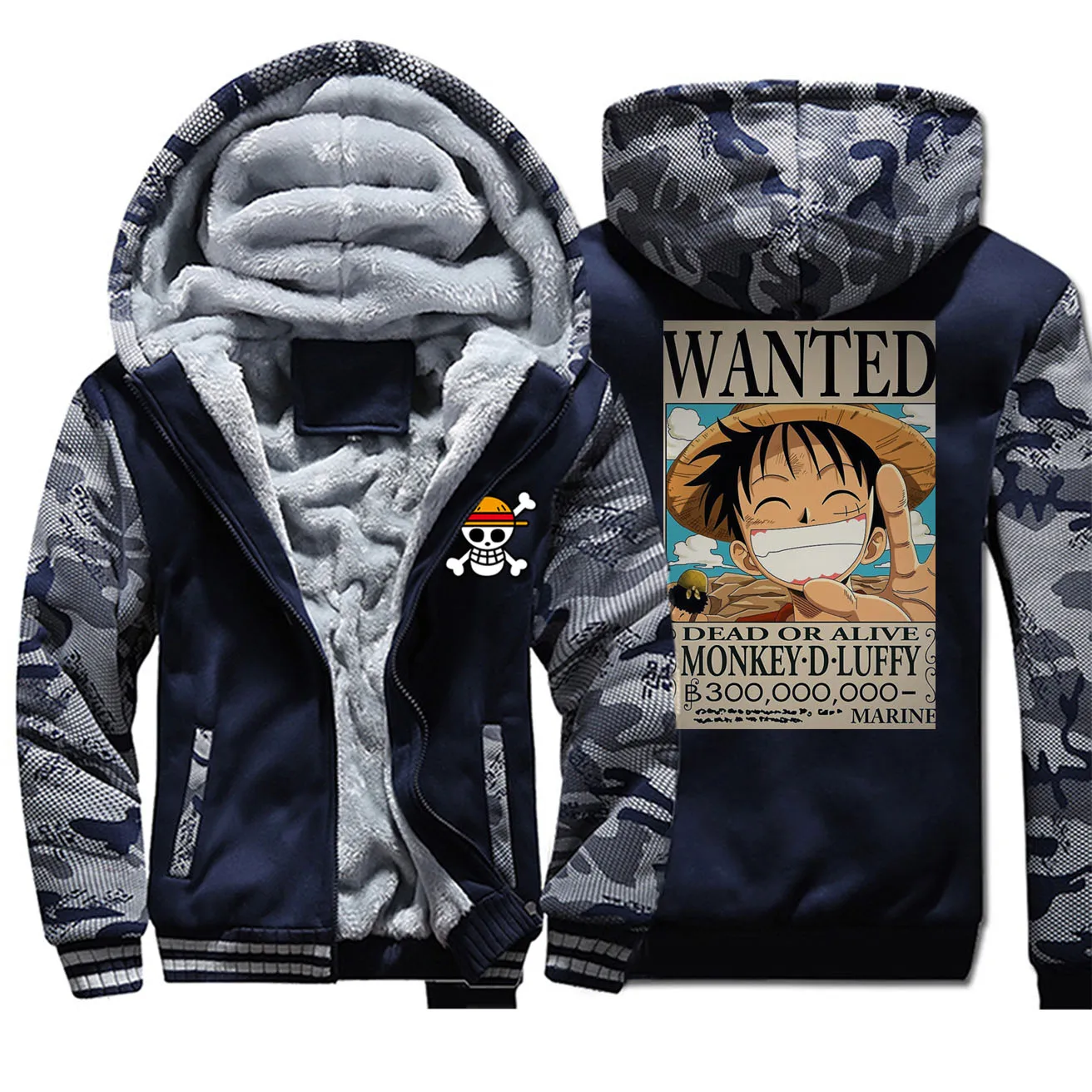 Японское аниме one piece Monkey D Luffy Wanted Camo Мужские толстовки зимняя мода Фитнес флис на