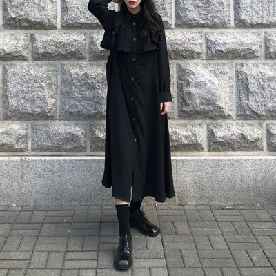 Платье Dark Girl 2020 осеннее маленькое в стиле Ямамото Лоскутная плиссированная