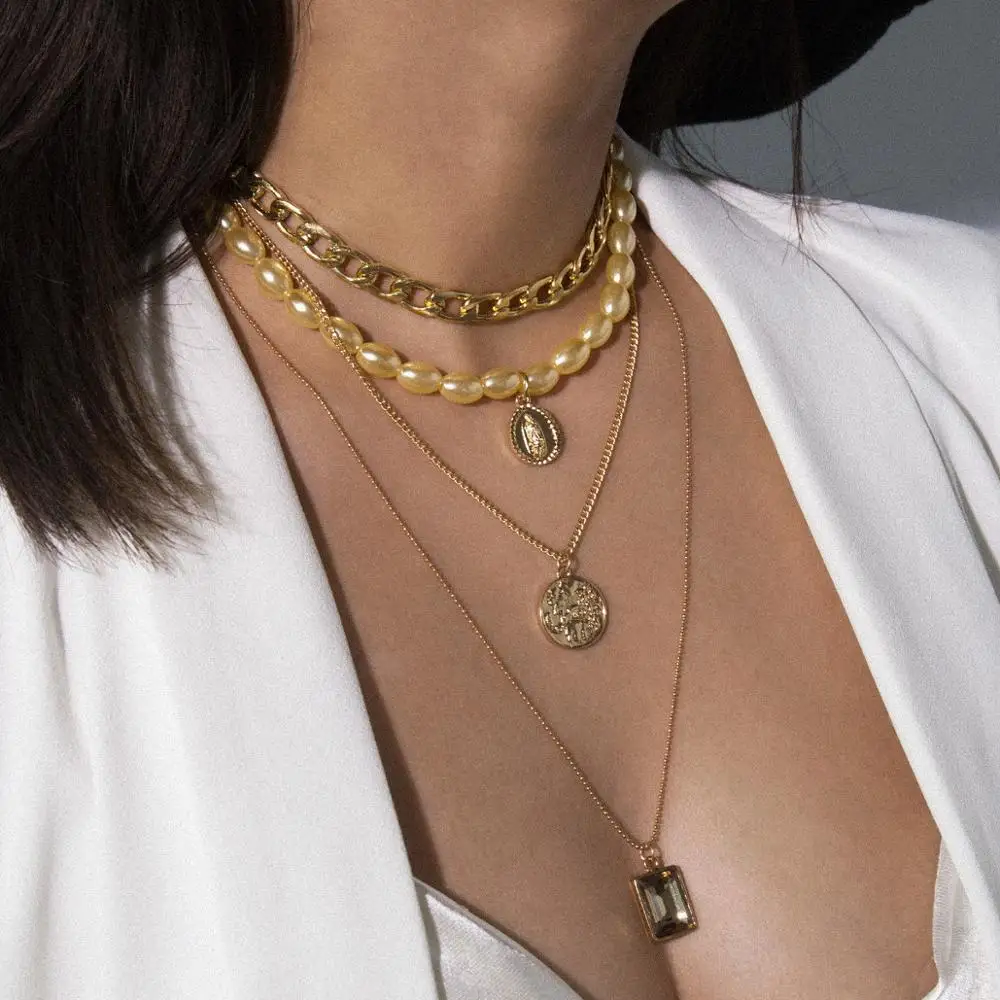 Золотое жемчужное ожерелье для женщин с монеткой, украшение для вечеринок в стиле бохо, модный воротник-чокер, ожерелья для девочек "зайка", сбыт через дропшиппинг.
