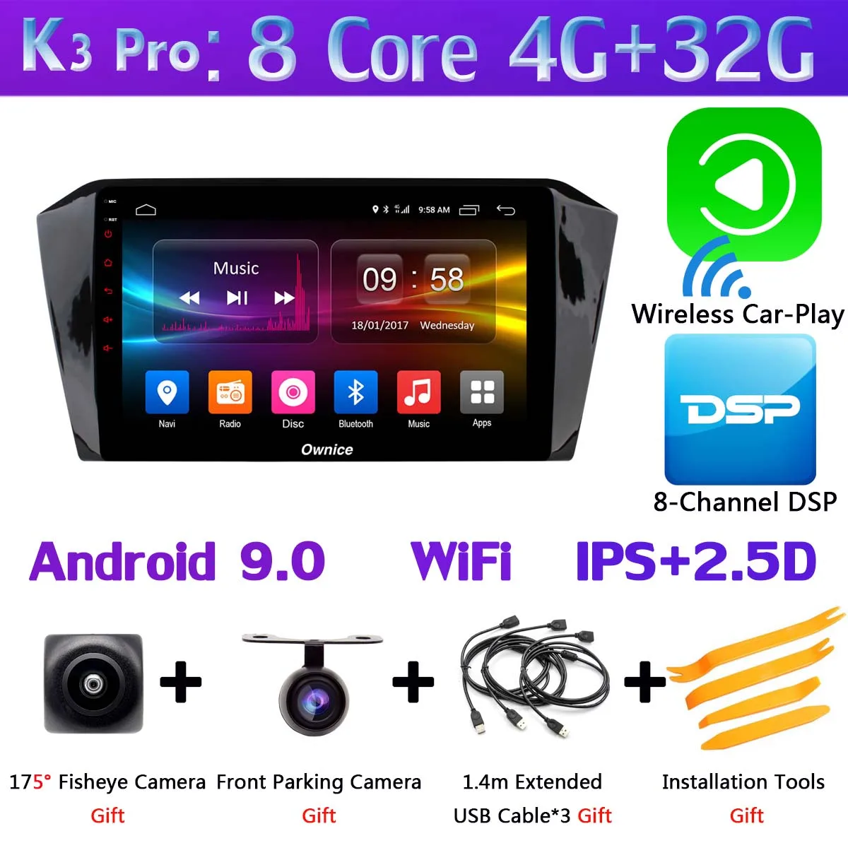 360 ° 4×AHD камера 4G WiFi Android 9,0 4 Гб+ 64 Гб DSP SPDIF CarPlay Автомобильный плеер для VW Passat B8 gps радио - Цвет: K3 Pro CarPlay