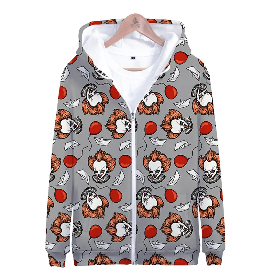 

Stephen King's It 3D Print Hooded Sweatshirts Men Women Fashion Casual Funny IT Clown Print Pattern Zipper Hoodies