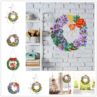 5d diy special shaped drill diamond painting wreath with led light and keychain pendant kits christmas wall home decor gift
