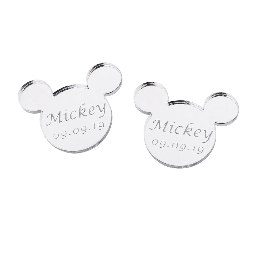 Style5 Silver 12 шт. персонализированные гравированное зеркало Микки Маус надписи имя карты метки ребенок душ украшение для вечеринки в день рождения 40 мм без отверстия - Цвет: Style5 Silver