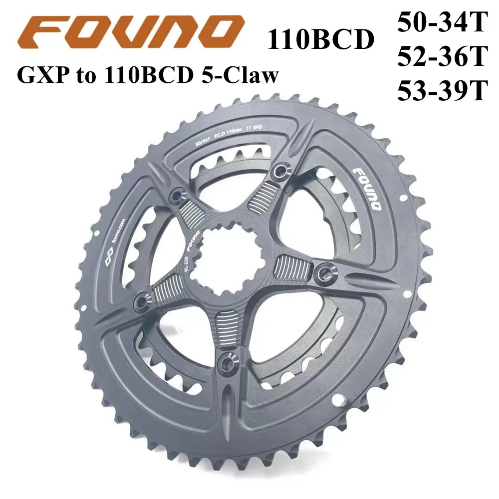 FOVNO-Anillo de cadena para bicicleta de carretera, rueda de disco doble para GXP, 110 BCD, 110bcd, 5 Claw, 50-34T, 52-36T, 53-39T