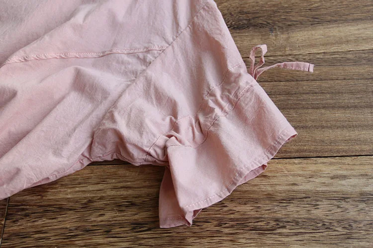 

6304 new summer women solid color drawstring short sleeve blouse mori girl Cotton Casual V-Neck shirt tops women