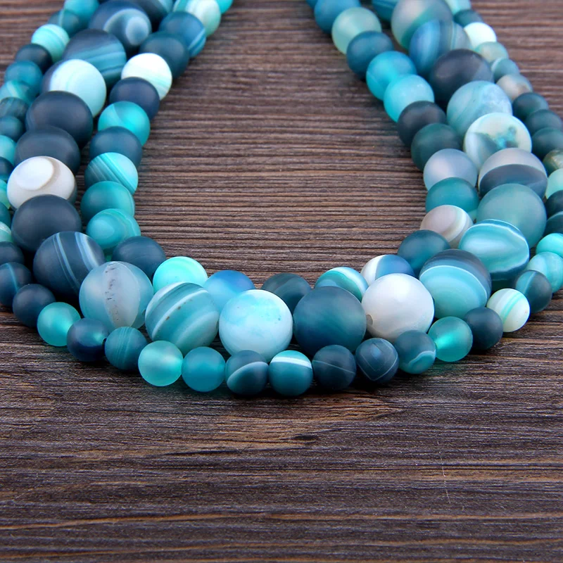 Бусины из натурального камня в синюю полоску Агатовые круглые 4 12 мм матовые