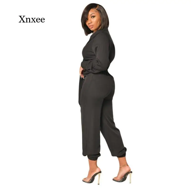 

Spring and Autumn Women's Pleated Solid Color Stand Collar Long Sleeve V-Neck Loose Jumpsuit Fashion Style Jumpsuit