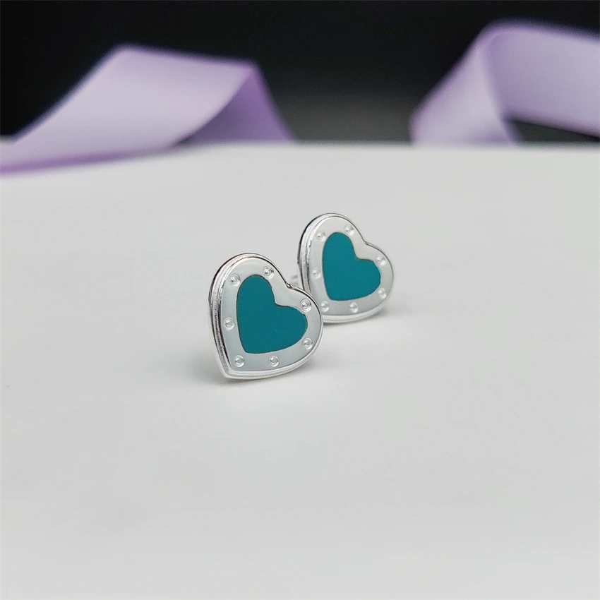 

Женские серьги-гвоздики из серебра пробы в масштабе 1:1, Классические Мини трехмерные эмалированные серьги в форме сердца, женские универсал...