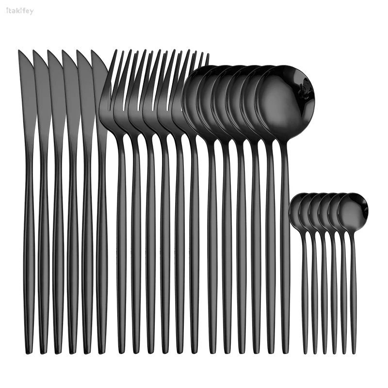

Tableware Stainless Steel Cutlery Set Kitchen Knives Forks Spoons Set Luxury Dinnerware Set Dinner Wedding Mirror Black Cutlery