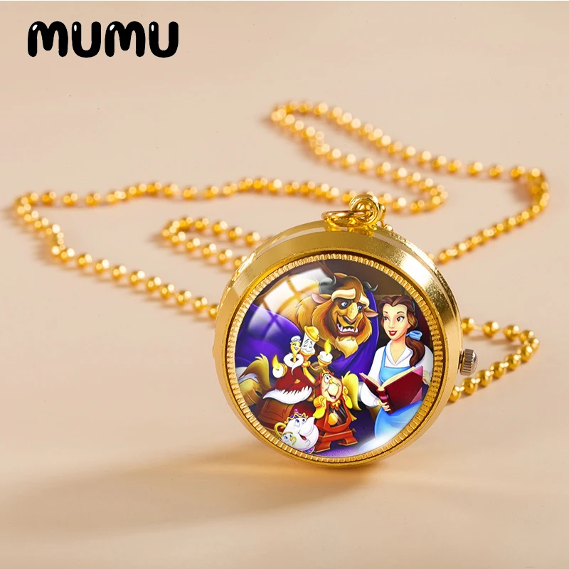 Новинка 2021 карманные часы с изображением красавицы и чудовища ожерелье